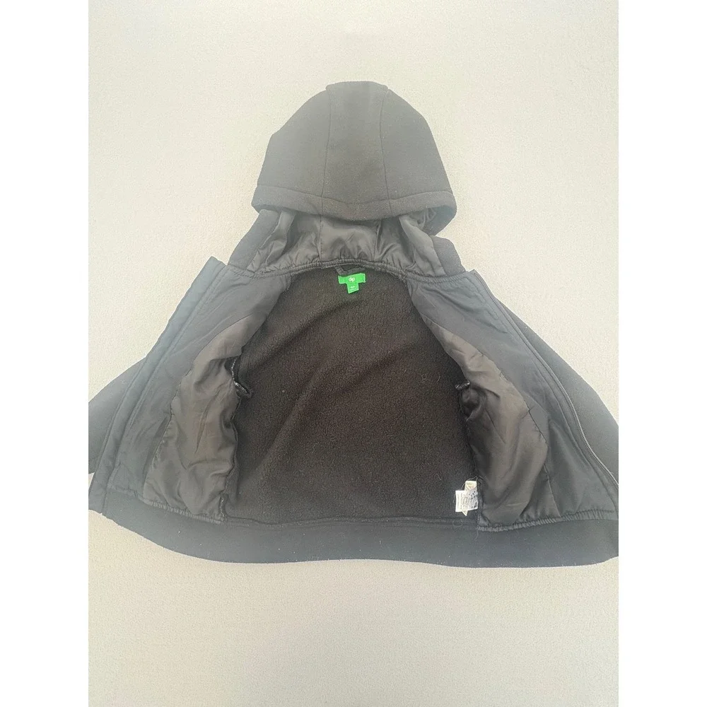 Dip Kids Black Hybrid Quilted Puffer Zip Up Hoodie Fleece Lined Jacket Size‎ 10
